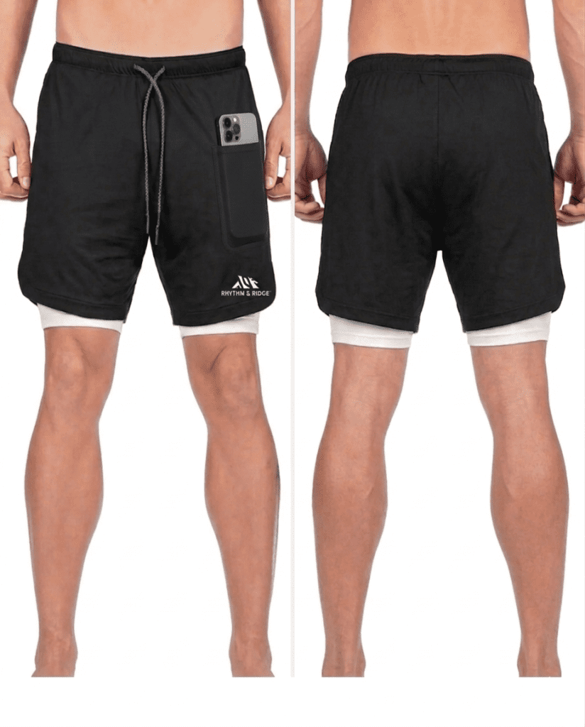 mens quick dry sport shorts black phone pocket running